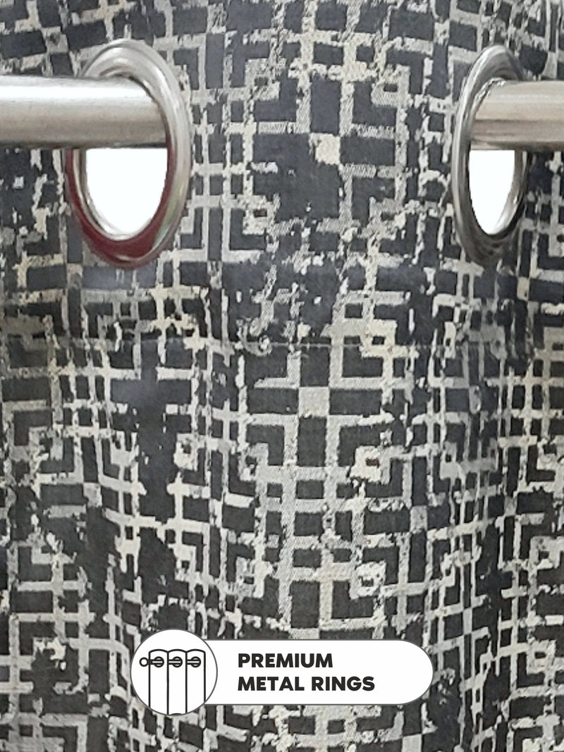 Jacquard Blackout Eyelet Curtain <small> (geometric-steel grey)</small>