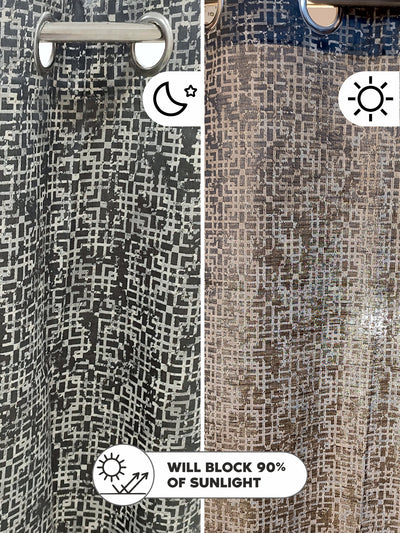 Jacquard Blackout Eyelet Curtain <small> (geometric-steel grey)</small>