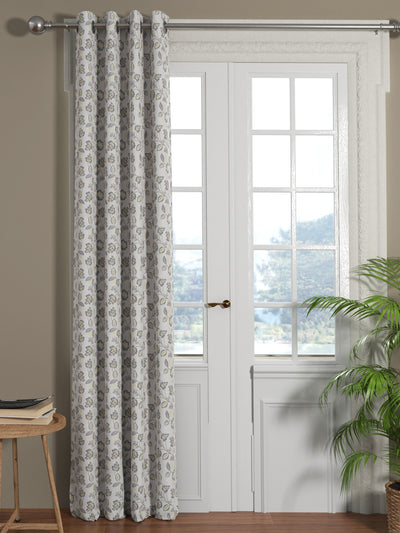 Jacquard Room Darkening Eyelet Curtain <small> (floral-silver/gold)</small>