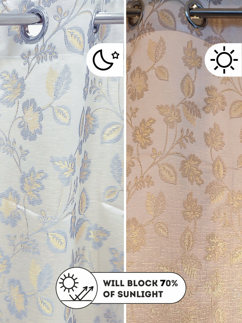 Jacquard Room Darkening Eyelet Curtain <small> (floral-silver/gold)</small>