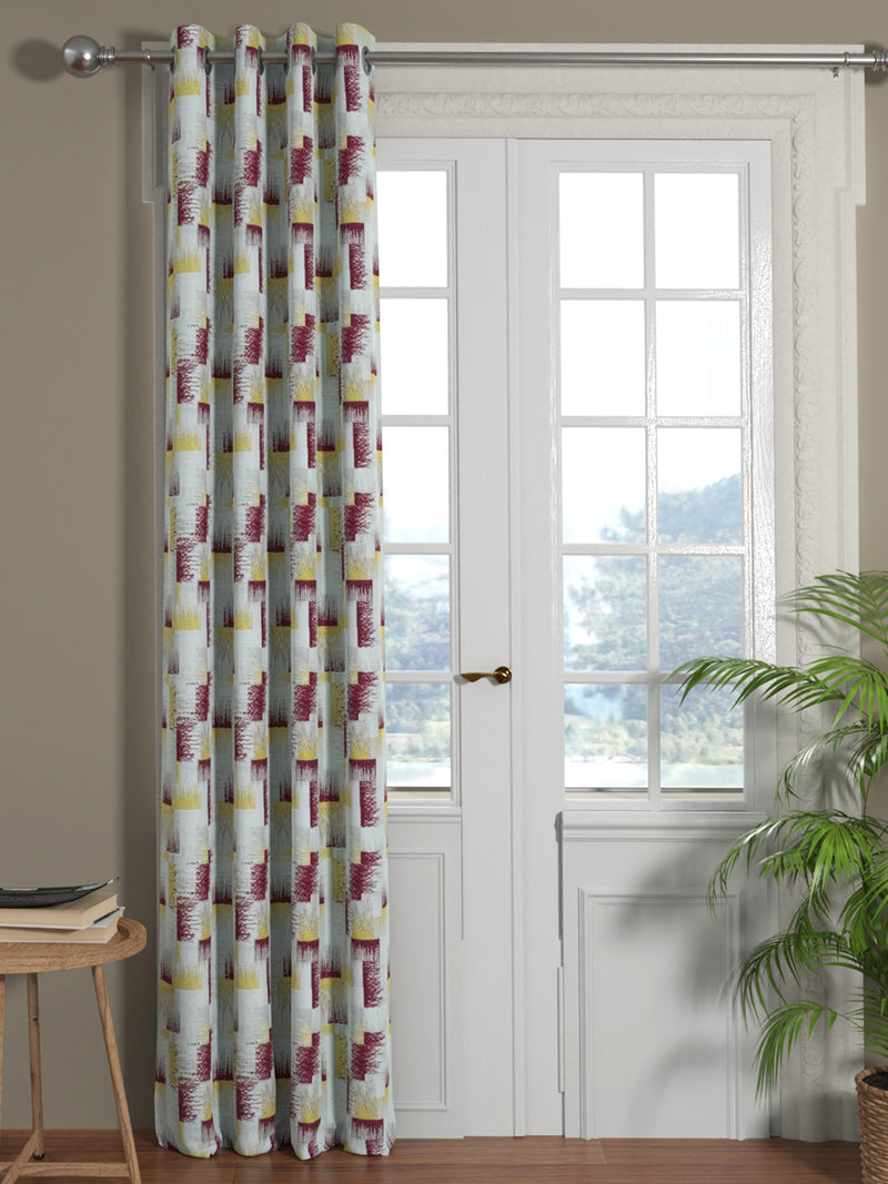 Jacquard Room Darkening Eyelet Curtain <small> (abstract-maroon/gold)</small>