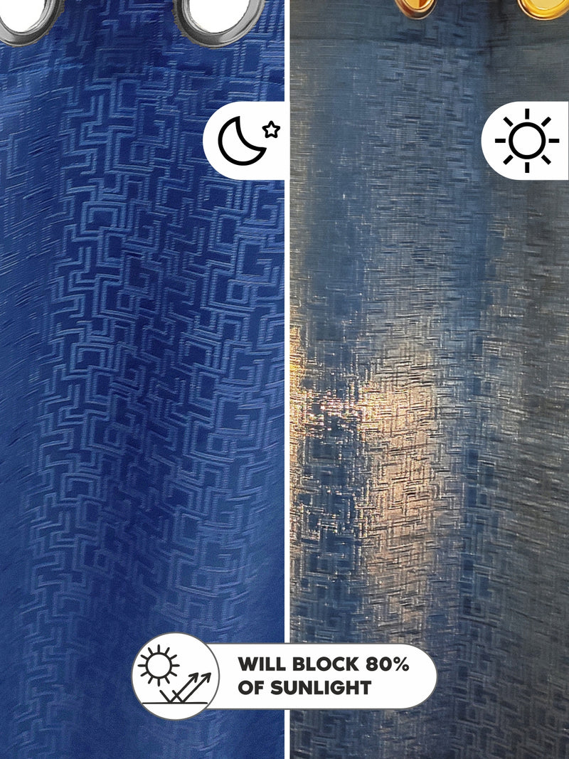 Jacquard Blackout Eyelet Curtain <small> (geometric-cobalt blue)</small>