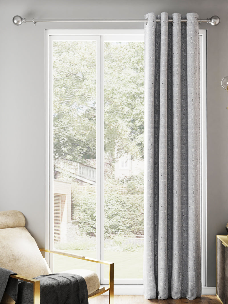 Jacquard Blackout Eyelet Curtain <small> (checks-silver/grey)</small>