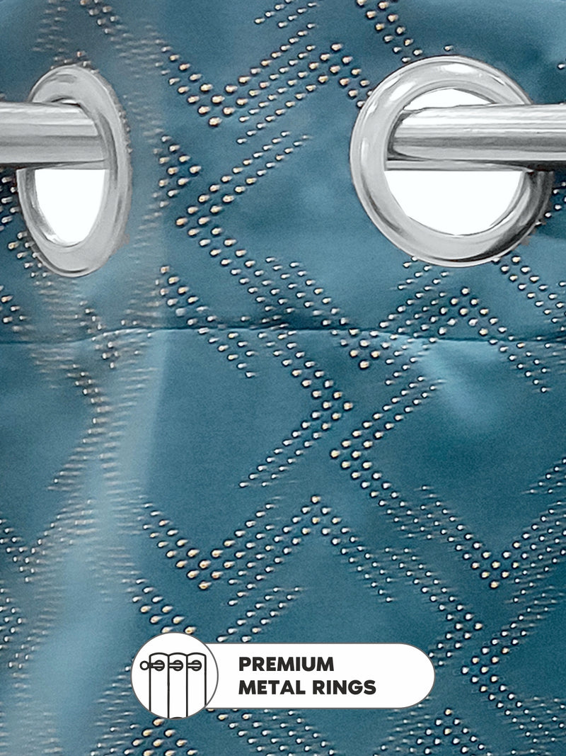 100% Blackout Thermal Insulated Noise Reducing Eyelet Curtain <small> (geometric-teal)</small>