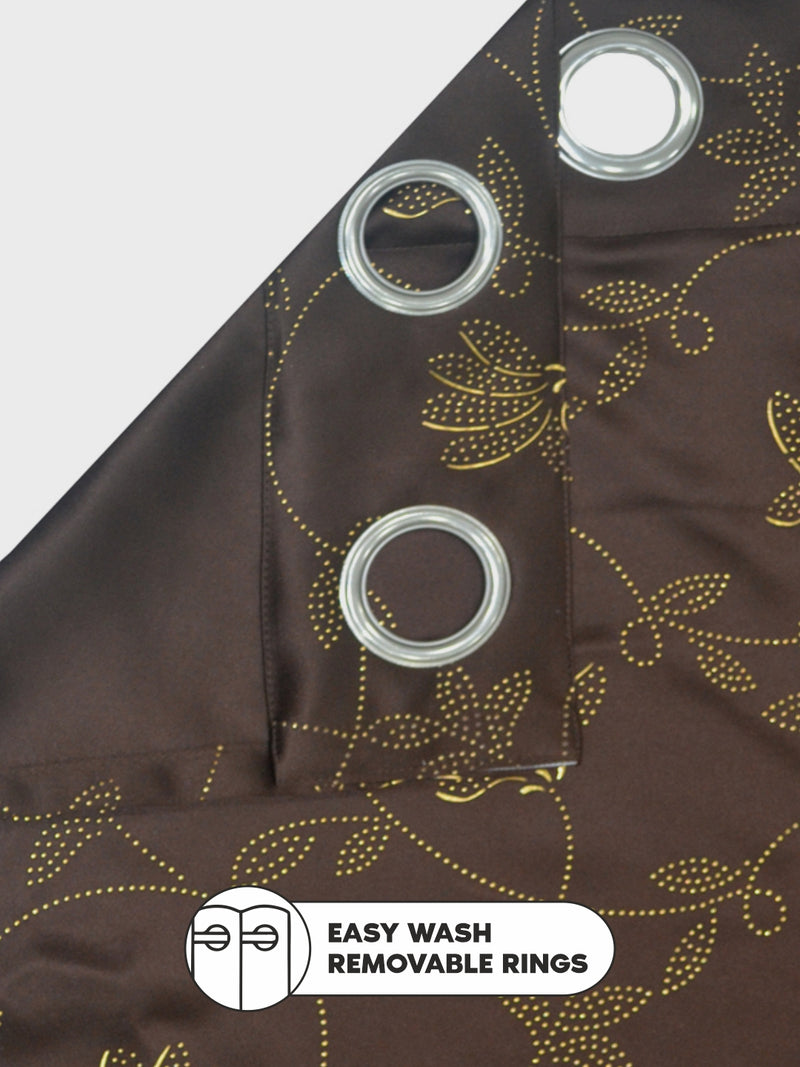 100% Blackout Thermal Insulated Noise Reducing Eyelet Curtain <small> (floral-brown)</small>