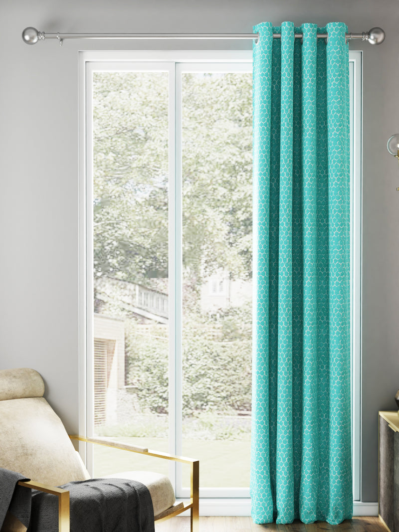 Jacquard Blackout Eyelet Curtain <small> (geometrical-sea green)</small>