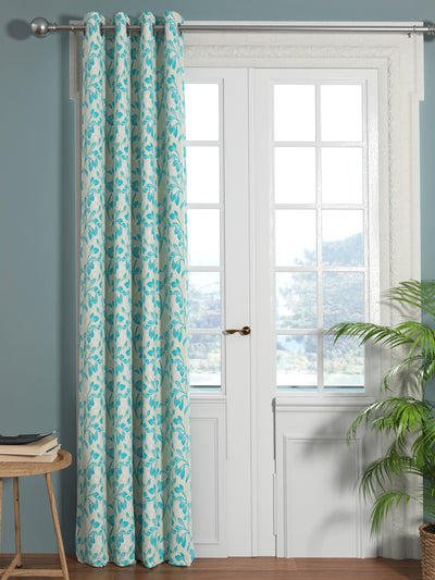 Jacquard Room Darkening Eyelet Curtain <small> (floral-turq/silver)</small>