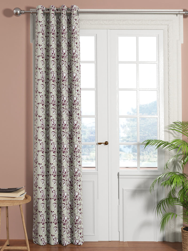 Jacquard Room Darkening Eyelet Curtain <small> (floral-wine/silver)</small>