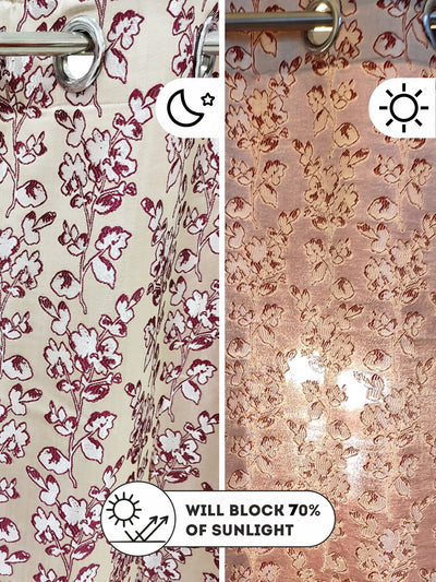 Jacquard Room Darkening Eyelet Curtain <small> (floral-wine/silver)</small>