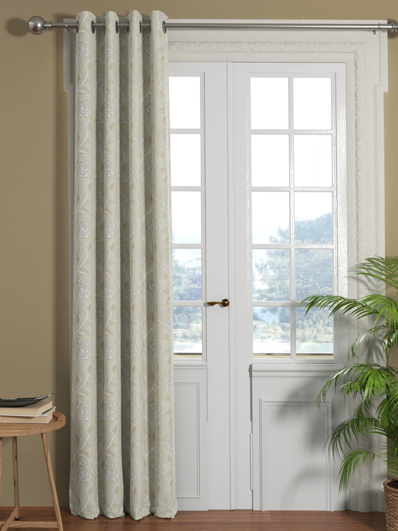 Jacquard Room Darkening Eyelet Curtain <small> (floral-beige/silver)</small>