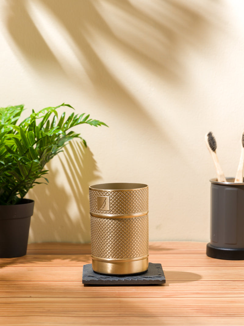 Elegant Stainless Steel Tooth Brush Holder <small> (octa etch-antq brass)</small>