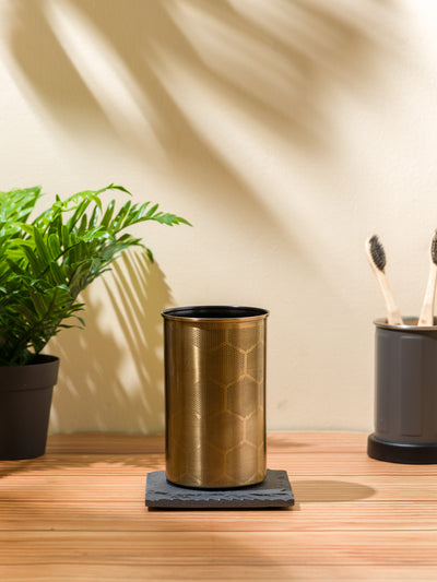 Elegant Stainless Steel Tooth Brush Holder <small> (octa etch-antq brass)</small>