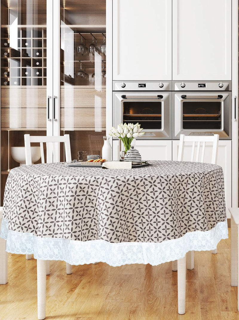 Vinyl Pvc Dining Table Cover Easy To Clean Table Cloth <small> (floral-white/grey)</small>