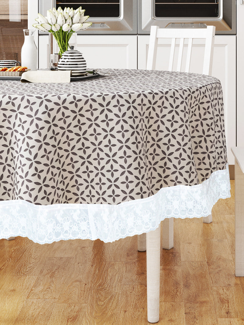 Vinyl Pvc Dining Table Cover Easy To Clean Table Cloth <small> (floral-white/grey)</small>