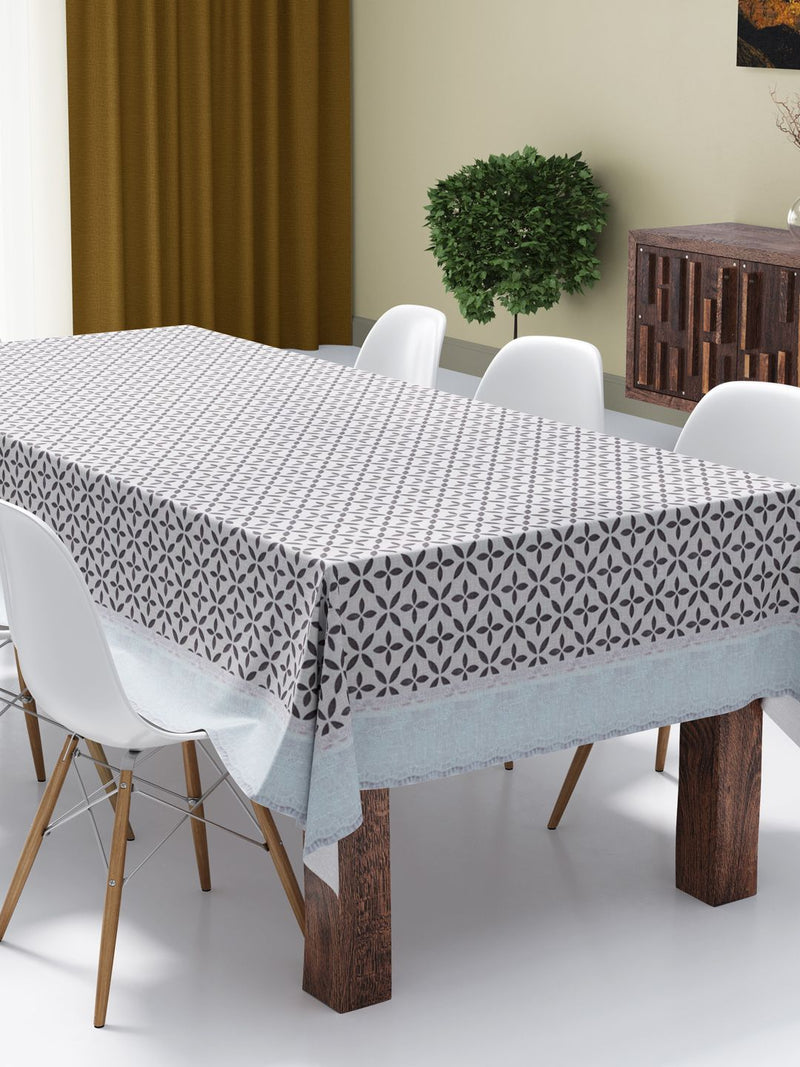 Vinyl Pvc Dining Table Cover Easy To Clean Table Cloth <small> (floral-white/grey)</small>