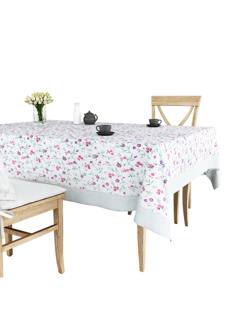 Vinyl Pvc Dining Table Cover Easy To Clean Table Cloth <small> (floral-white/pink)</small>