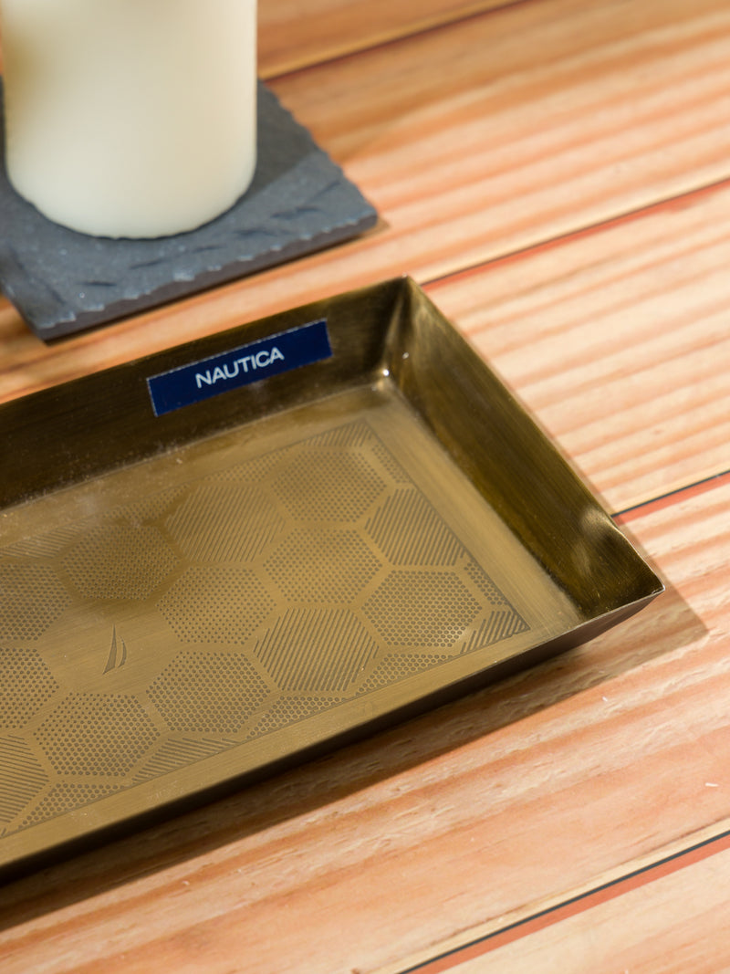 Elegant Stainless Steel Bathroom Tray <small> (octa etch-antq brass)</small>