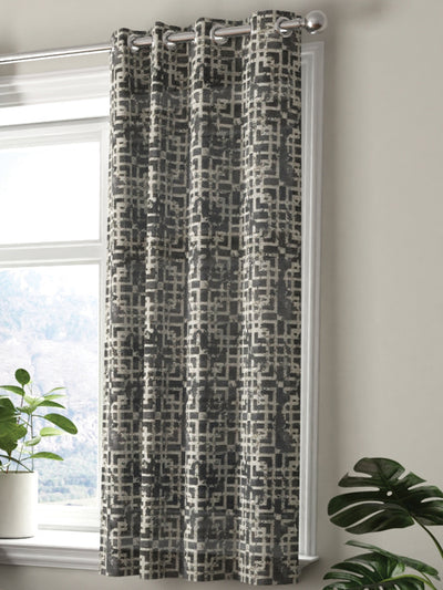 Jacquard Blackout Eyelet Curtain <small> (geometric-steel grey)</small>