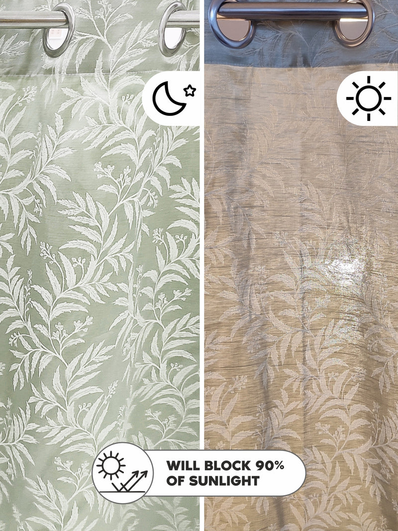 Jacquard Blackout Eyelet Curtain <small> (floral-sage)</small>