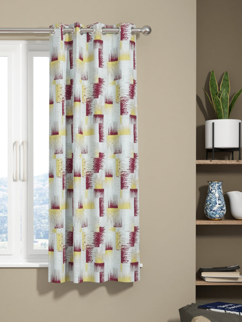 Jacquard Room Darkening Eyelet Curtain <small> (abstract-maroon/gold)</small>