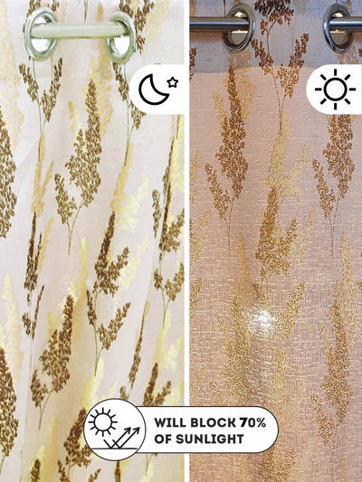 Jacquard Room Darkening Eyelet Curtain <small> (floral-brown/gold)</small>