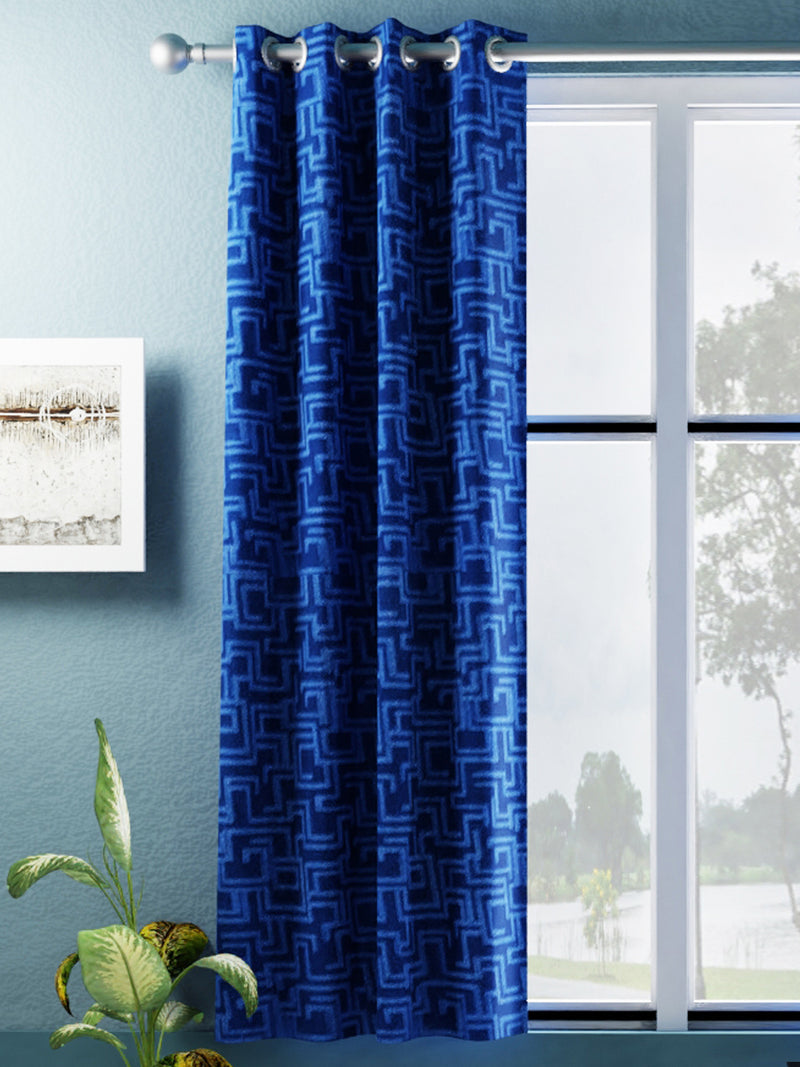 Jacquard Blackout Eyelet Curtain <small> (geometric-cobalt blue)</small>