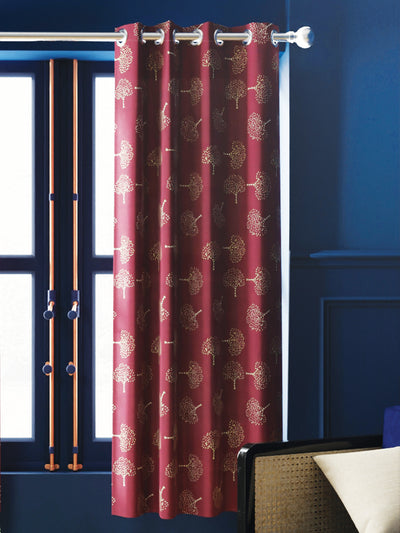 100% Blackout Thermal Insulated Noise Reducing Eyelet Curtain <small> (floral-maroon)</small>