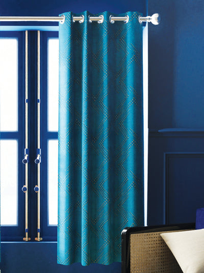 CURTAIN 100% Blackout Thermal Insulated Noise Reducing Eyelet Curtain <small> (geometric-teal)</small>