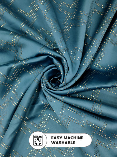 100% Blackout Thermal Insulated Noise Reducing Eyelet Curtain <small> (geometric-teal)</small>