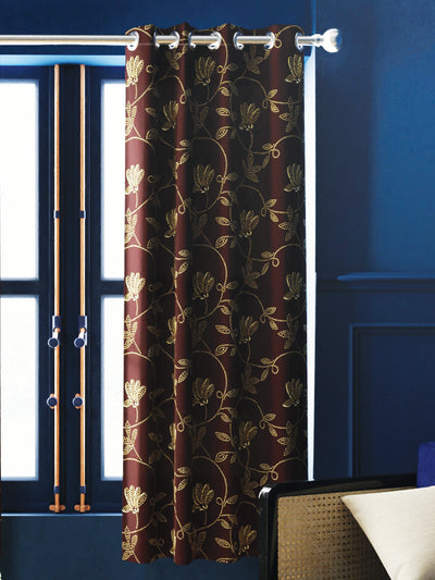 100% Blackout Thermal Insulated Noise Reducing Eyelet Curtain <small> (floral-brown)</small>