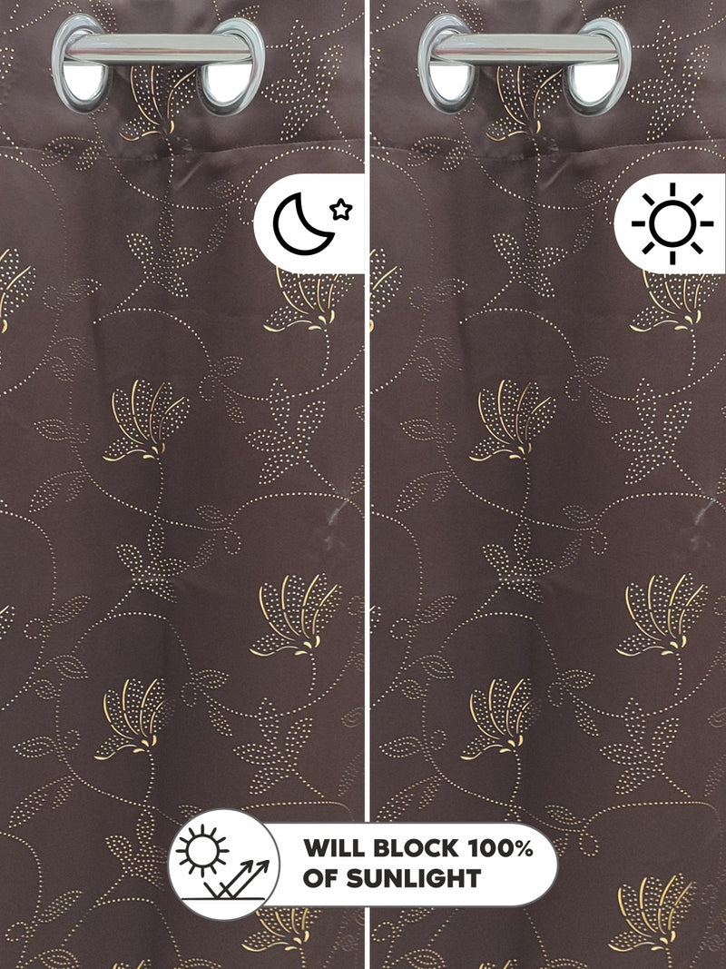 100% Blackout Thermal Insulated Noise Reducing Eyelet Curtain <small> (floral-brown)</small>