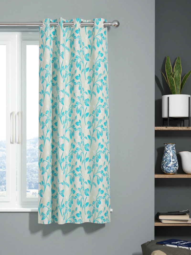 Jacquard Room Darkening Eyelet Curtain <small> (floral-turq/silver)</small>