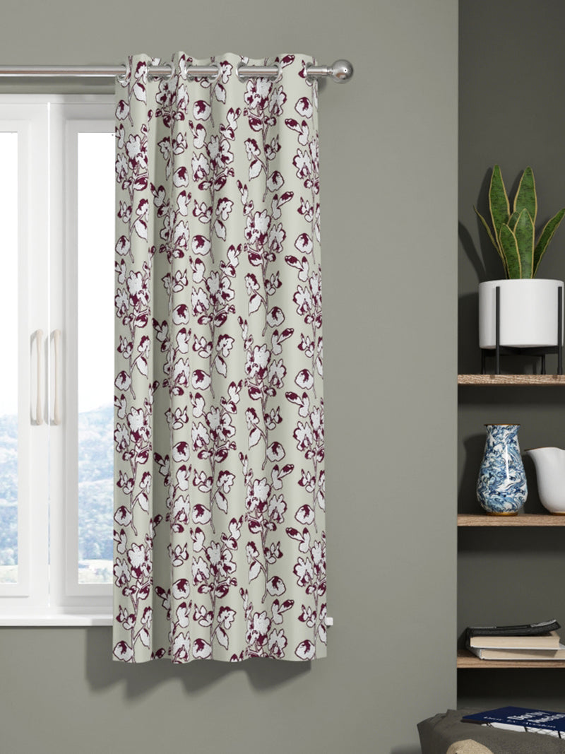 Jacquard Room Darkening Eyelet Curtain <small> (floral-wine/silver)</small>