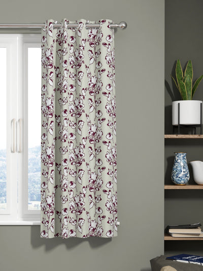 Jacquard Room Darkening Eyelet Curtain <small> (floral-wine/silver)</small>